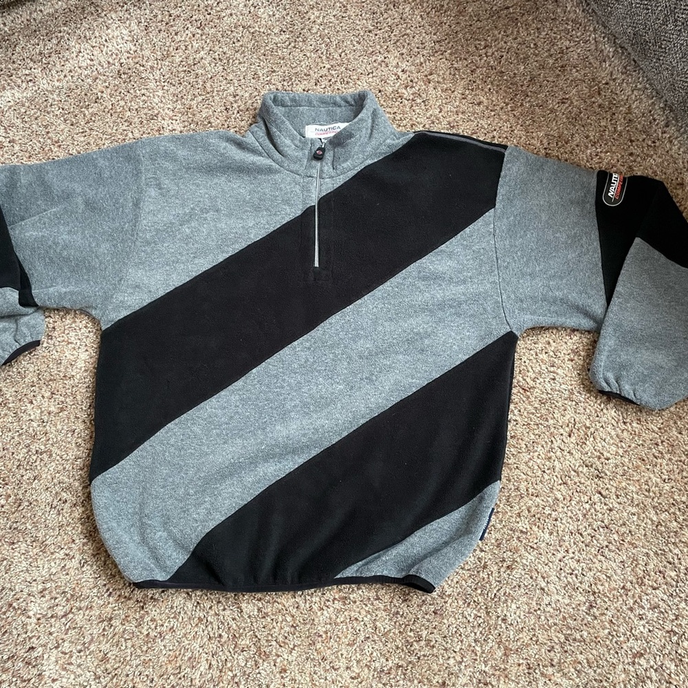 Men’s Black & Gray Fleece Sweatshirt by Nautica sz L Pullover